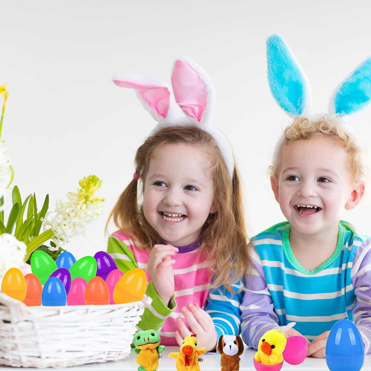 Kijamilee Easter eggs with puppy finger puppet for backyard fun.