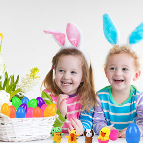 Kijamilee Easter eggs with puppy finger puppet for backyard fun.