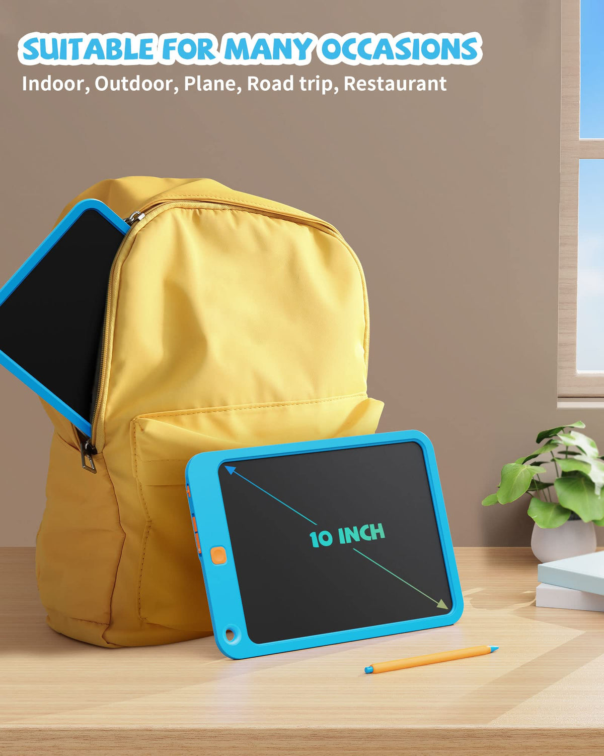 Kikapabi compact blue doodle board is travel-friendly for kids.