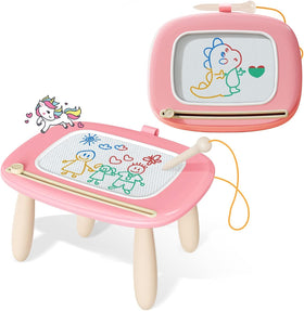 Kikidex magnetic drawing board soft pink front view promotes mess-free creativity.