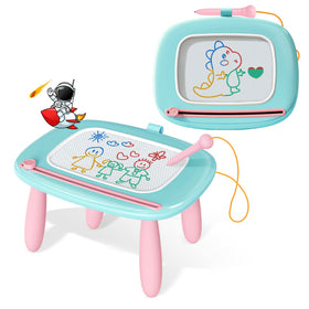 Kikidex mint blue toddler drawing board with magnetic surface for mess-free creativity.