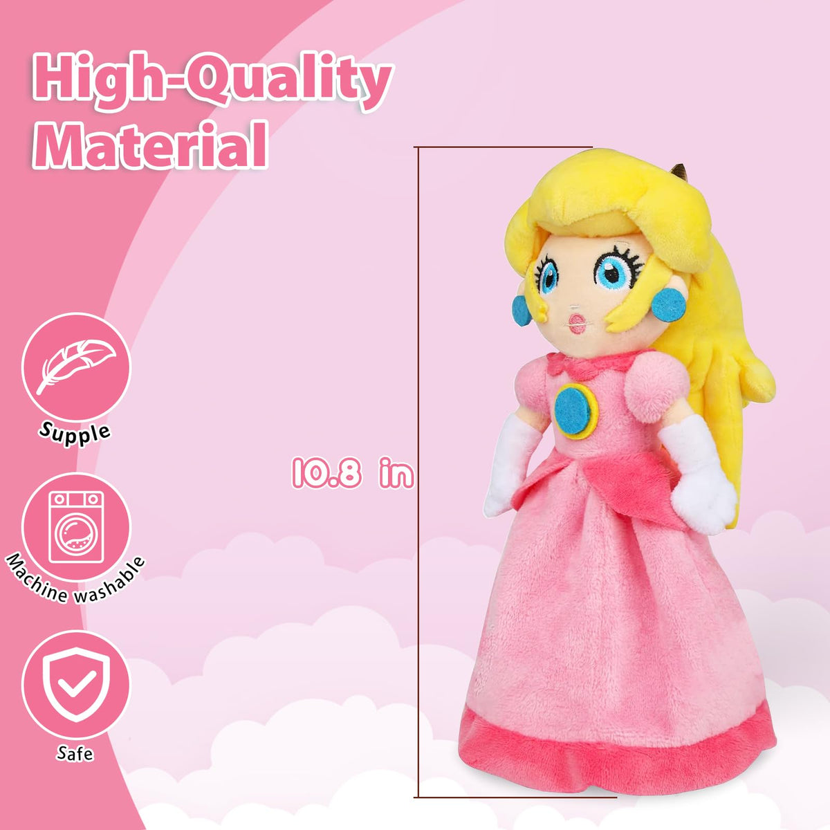 KILATIVE Princess Peach plush close-up with embroidered eyes and smile