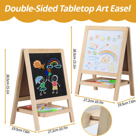 Kileubuto chalkboard and whiteboard sides enable mess-free drawing for kids.