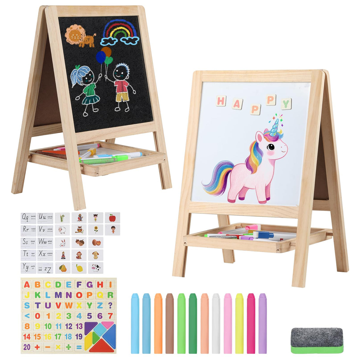Kileubuto tabletop easel with 4-in-1 design for kids creativity at home.