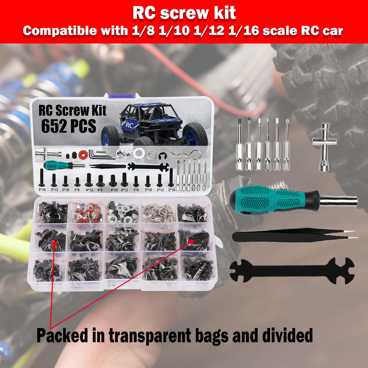 Kimapeso RC stand compatible with 1/8–1/18 trucks for versatile setup.