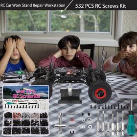 Kimapeso RC work station with universal screw kit laid out for builds.