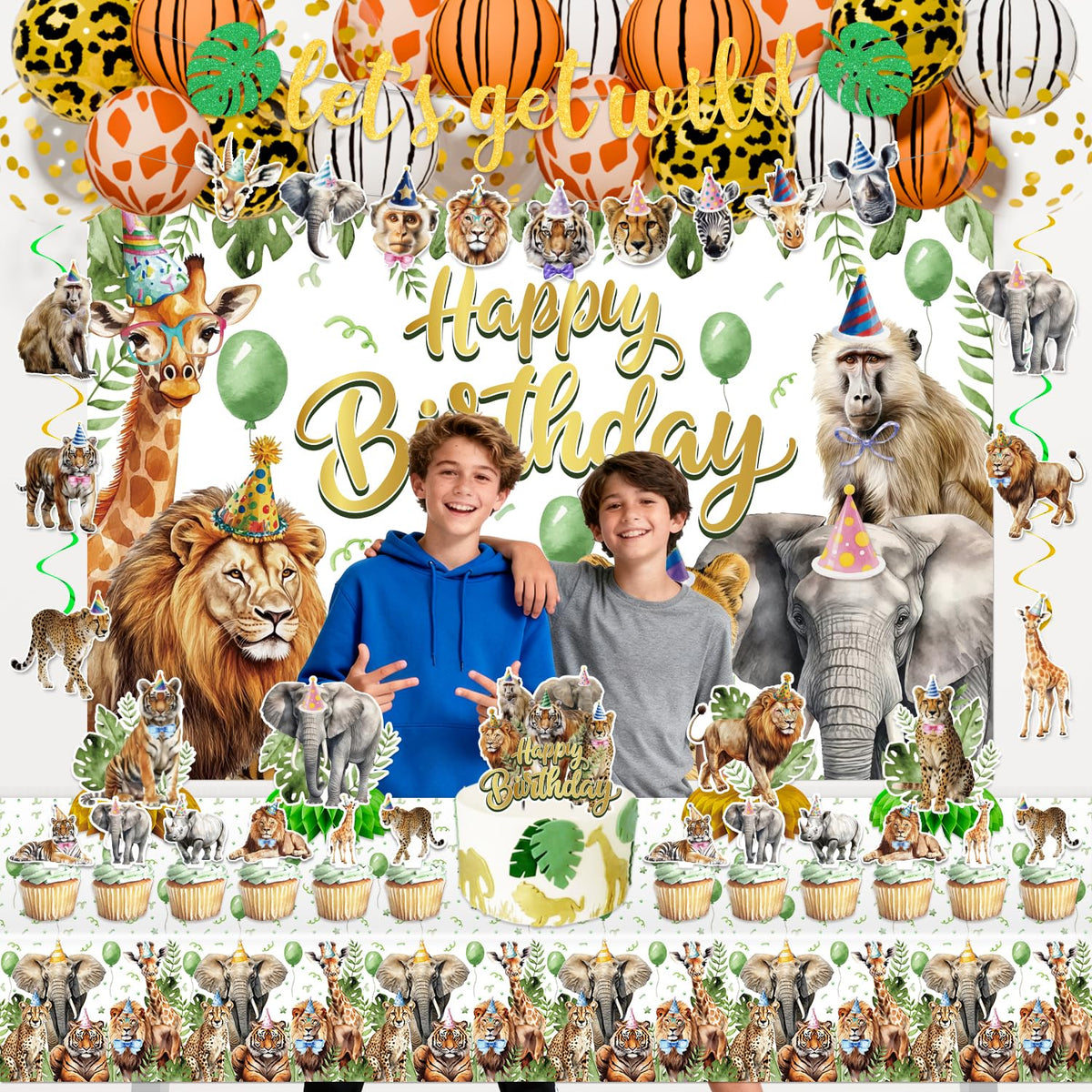 KimaruLZ birthday cake topper completes the jungle cake focal point.