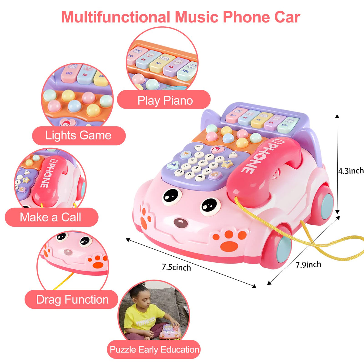 Kimery Baby Phone Toy piano with lights enhances sensory exploration and music interest.