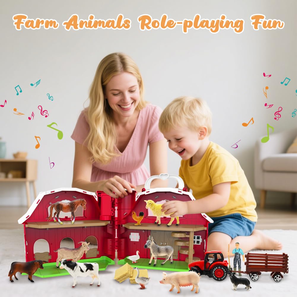 Kimicare barn structure and accessories promote cooperative play and organization.