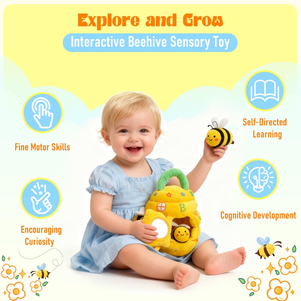 Kimicare bee rattle inside; promotes grasping and tactile exploration