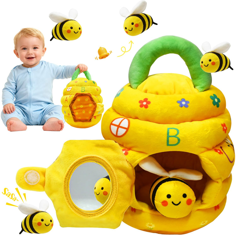 Kimicare beehive toy front view; soft, safe infant play