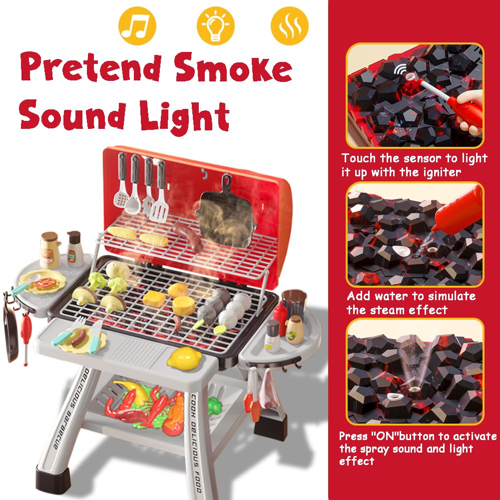 Kimicare Kids BBQ Playset: smoke sound highlights realistic sizzling for pretend play sessions.