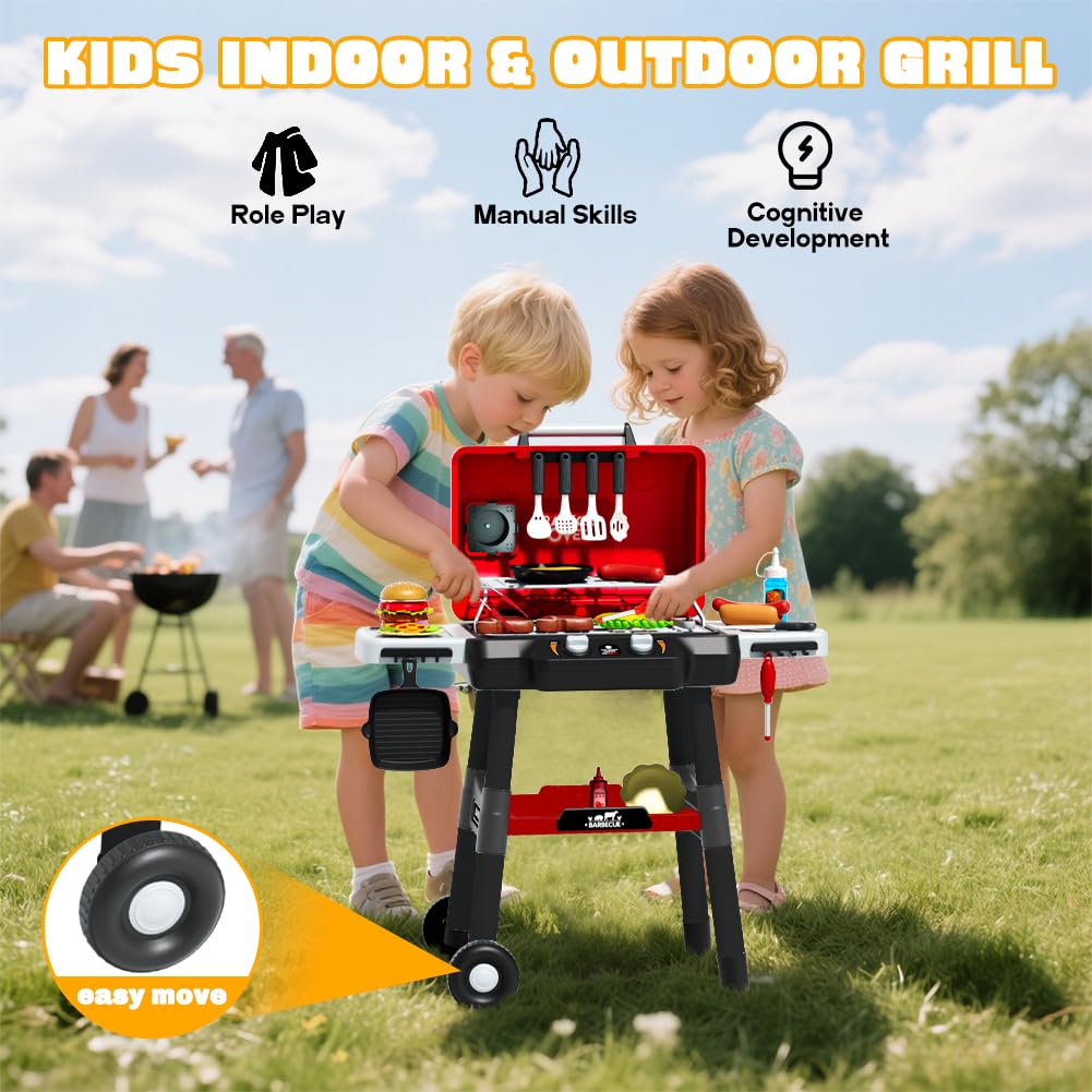 Kimicare movable wheels let kids transport the grill around the play area.