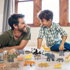 Kimicare large safari figures arranged for sensory exploration and pretend play.