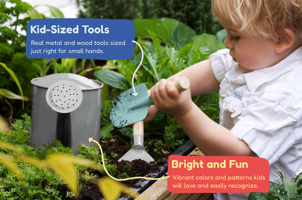 Kinderific Camo Quest spade is kid-sized for safe digging and soil discovery.