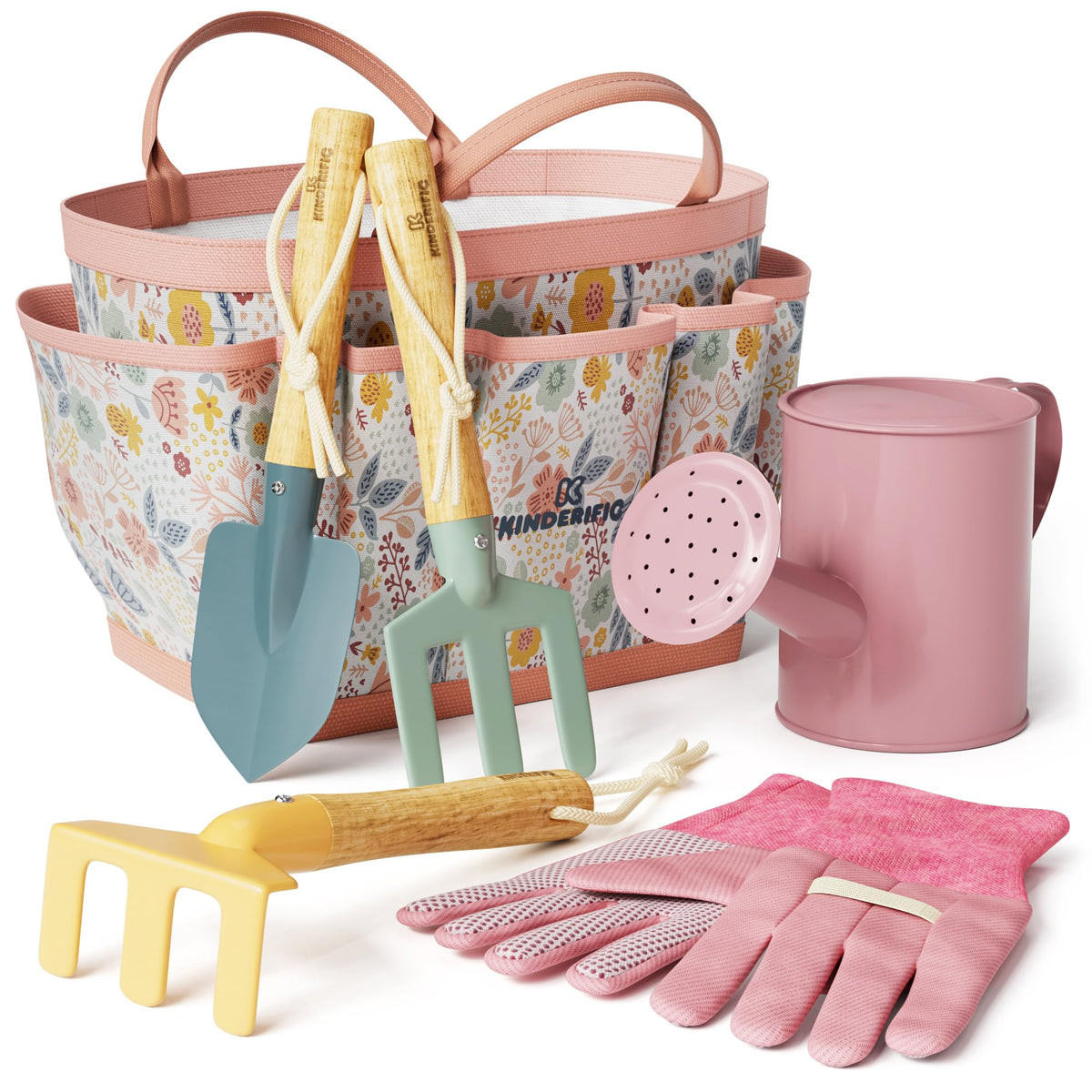 Kinderific gardening set for kids with tote bag, ideal for outdoor STEM exploration.