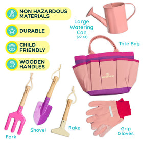 Kinderific gardening set gloves provide comfortable grip for safe outdoor activities.
