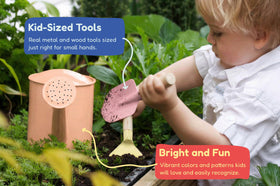 Kinderific Gardening Set gloves provide comfortable grip for gentle soil work.