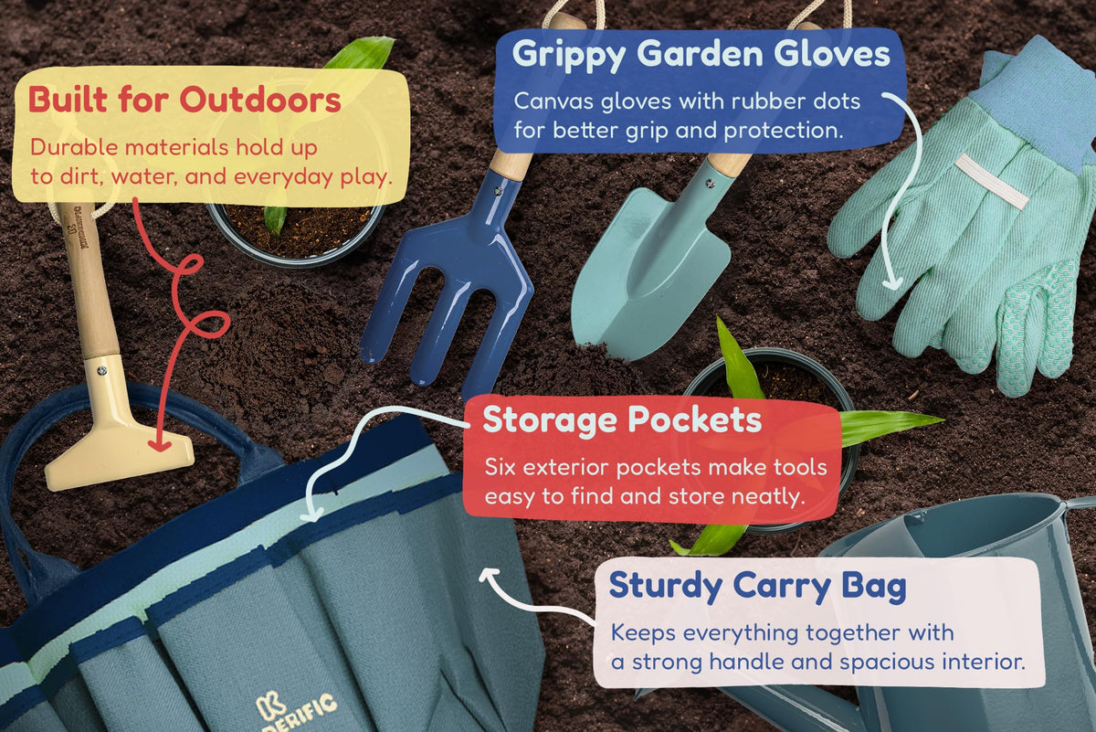 Kinderific gardening set rake for soil prep and bed shaping