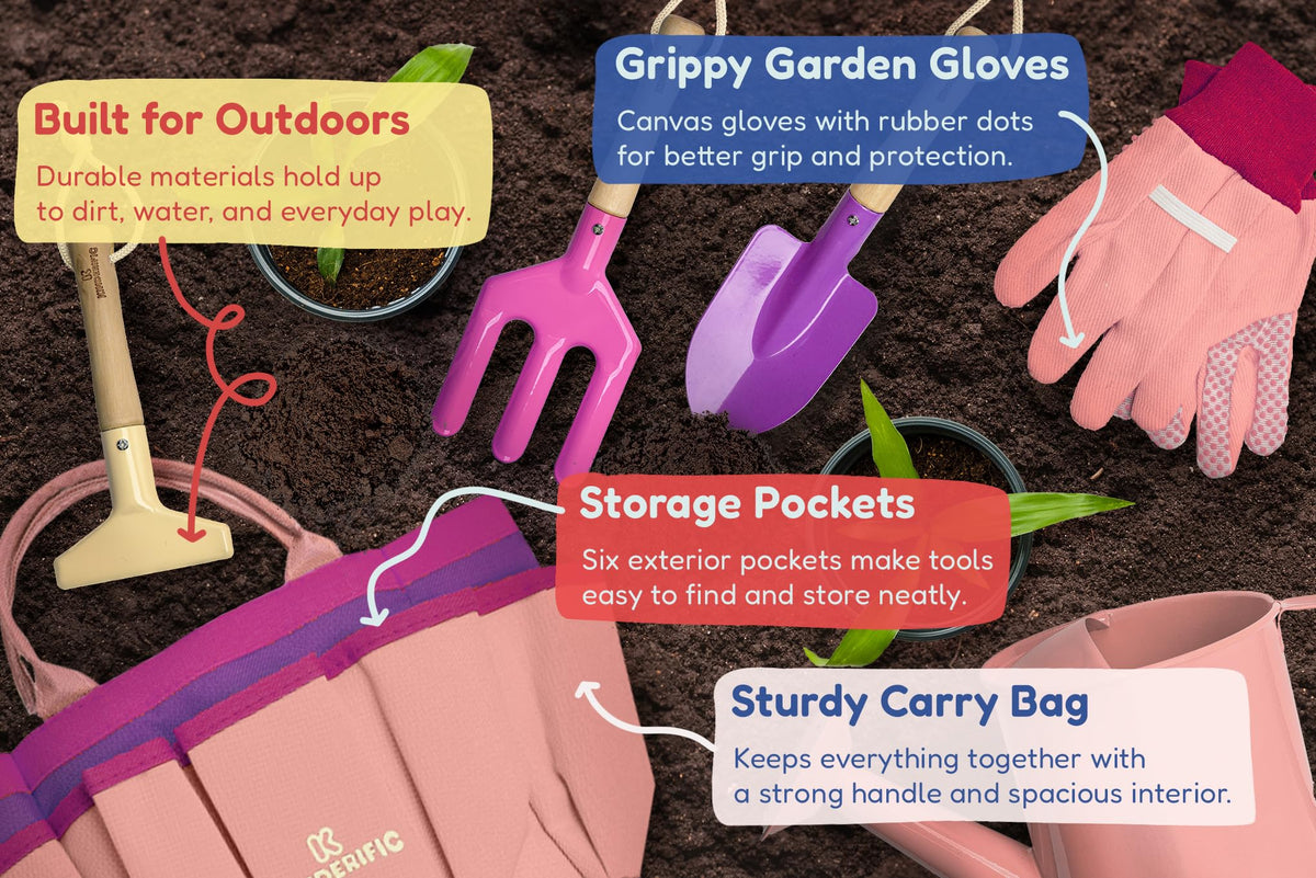 Kinderific gardening set rake designed for small hands to build confidence.