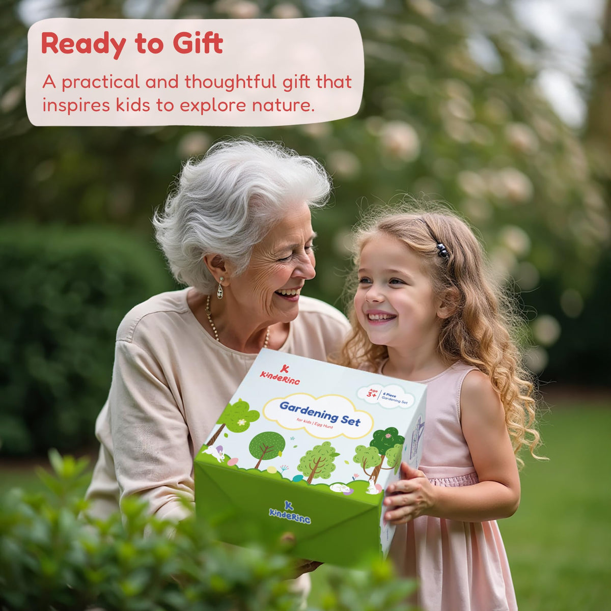 Kinderific Gardening Set tool kit features child-friendly spade, rake, fork, and trowel for easy handling.