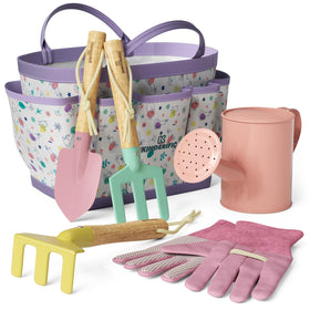 Kinderific Gardening Set tote bag keeps kids' tools organized for outdoor play.