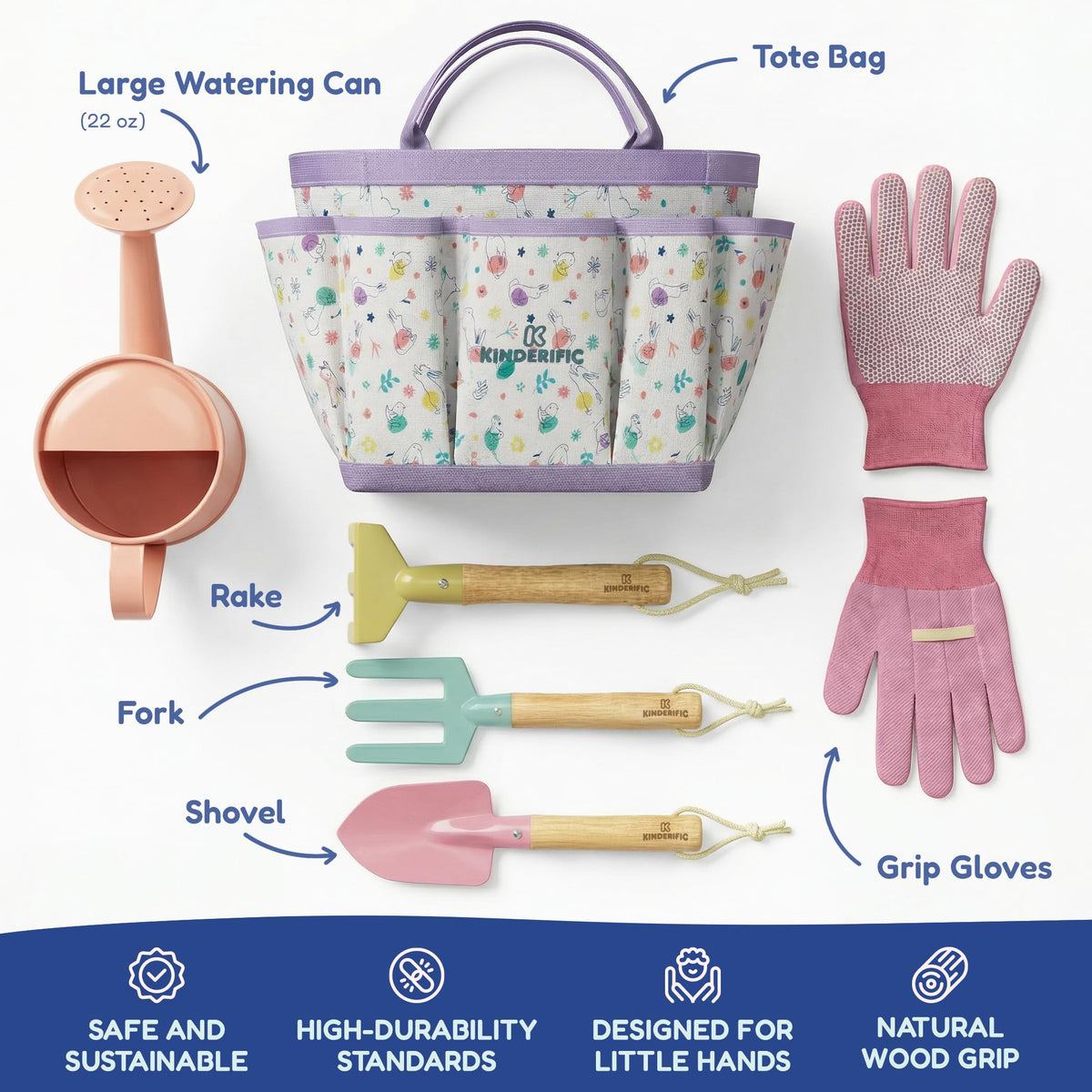 Kinderific Gardening Set watering can helps kids water plants with precision.