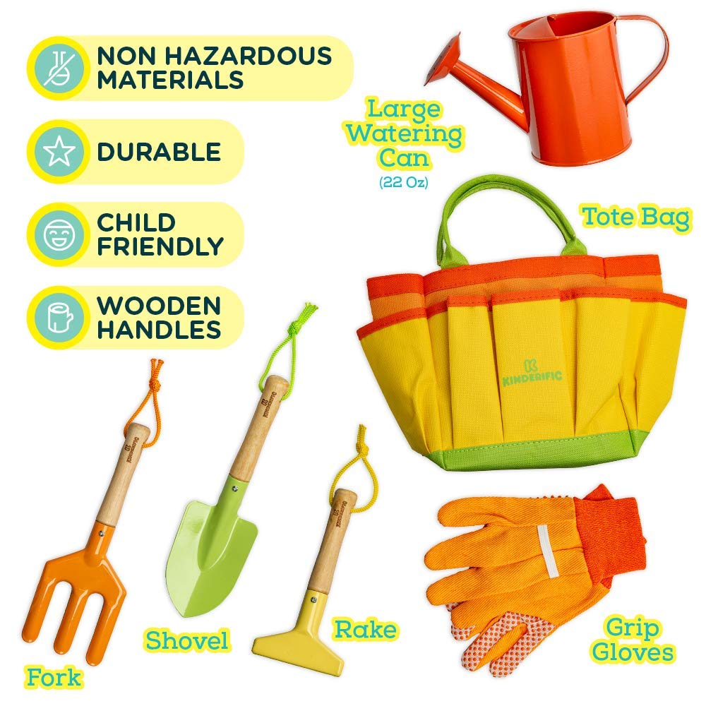 Kinderific Gardening Set watering can is lightweight for easy watering and play.