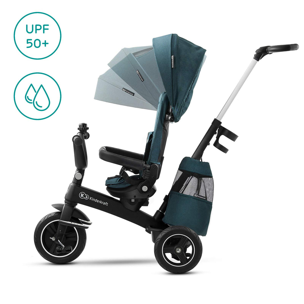Kinderkraft EASYTWIST guard rail and harness secure the child during rides