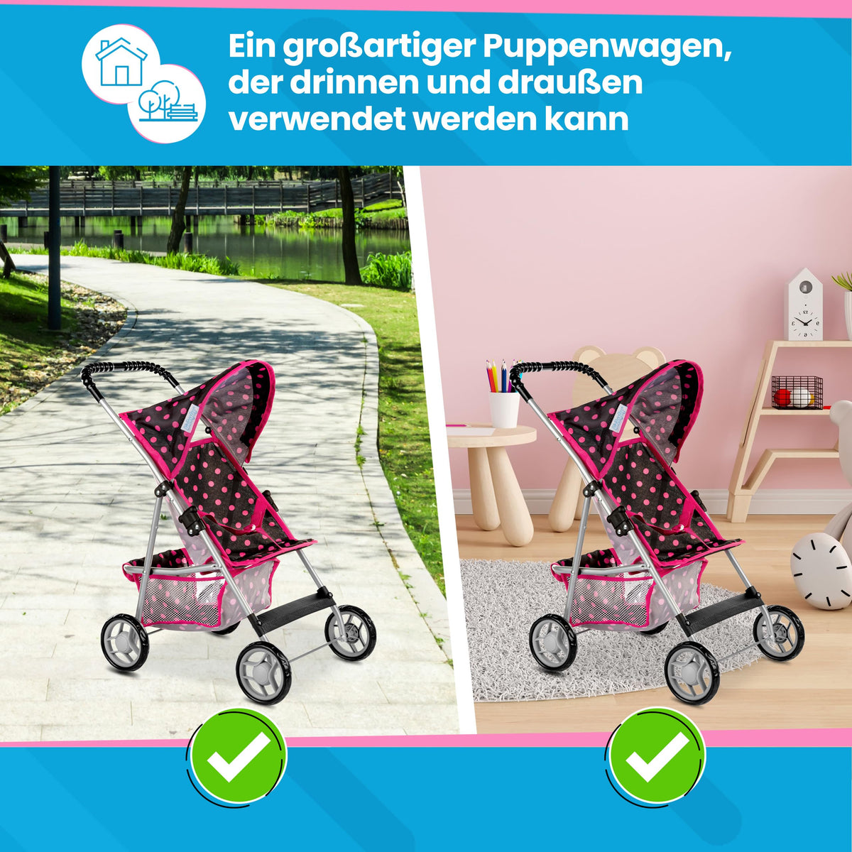 Kinderplay aluminium frame doll pushchair for durability