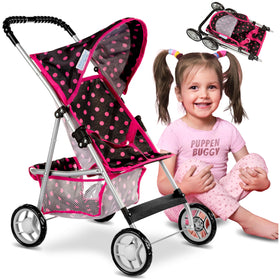 Kinderplay baby doll stroller with pink handle for easy pushing