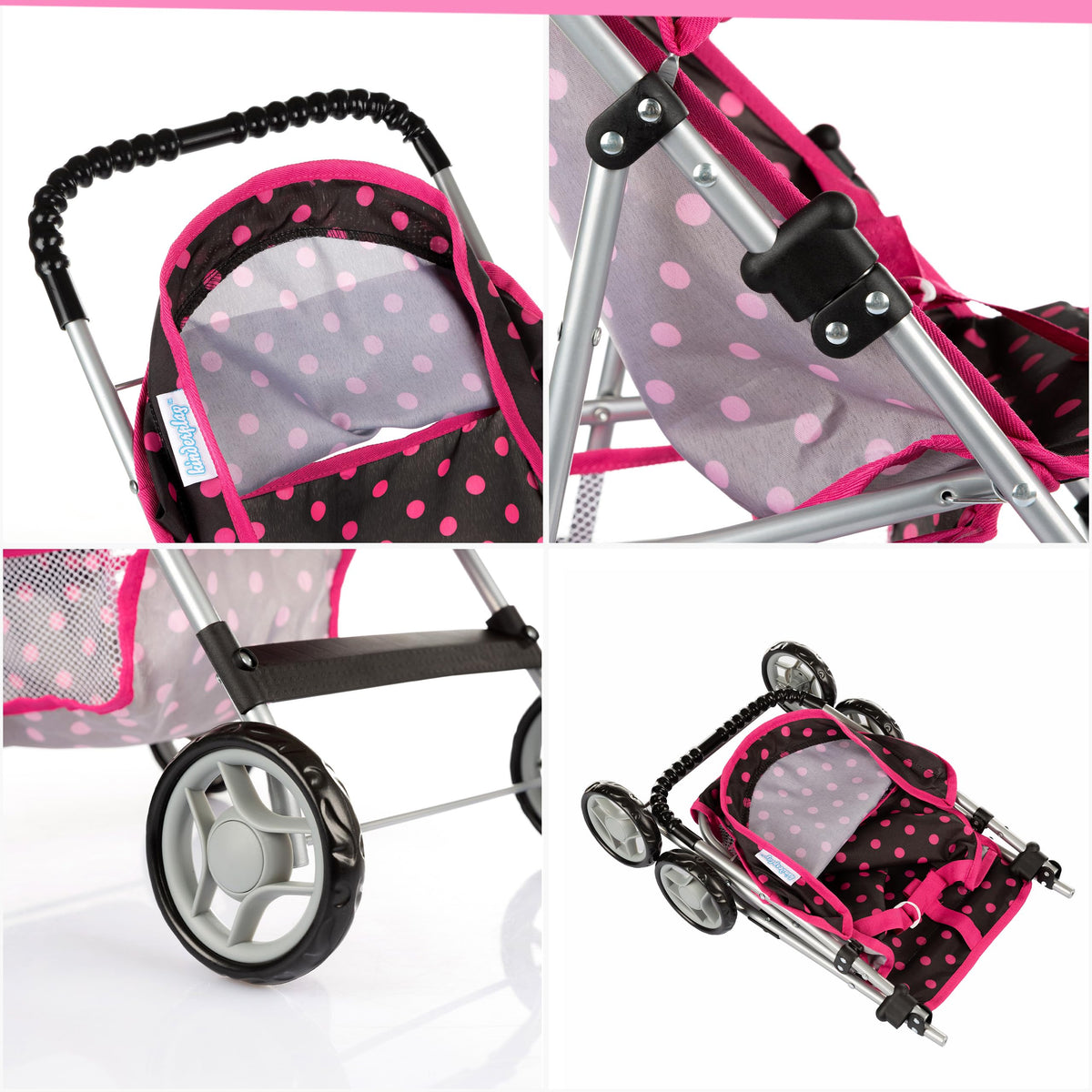 Kinderplay pink and black stroller arrives new in original packaging