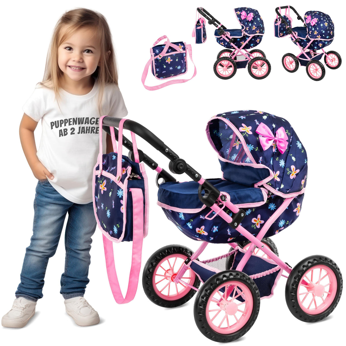 Kinderplay doll pram bassinet—spacious for 16-inch dolls and nurturing play