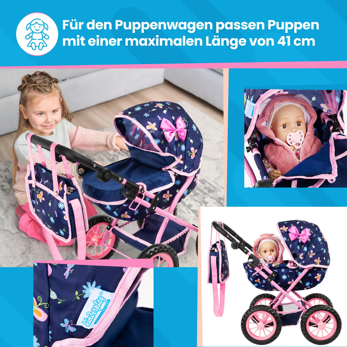 Kinderplay doll pram foam wheels ensure quiet, floor-friendly movement