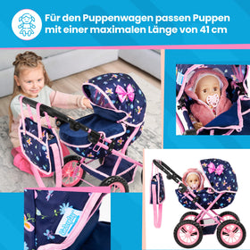 Kinderplay doll pram foam wheels ensure quiet, floor-friendly movement