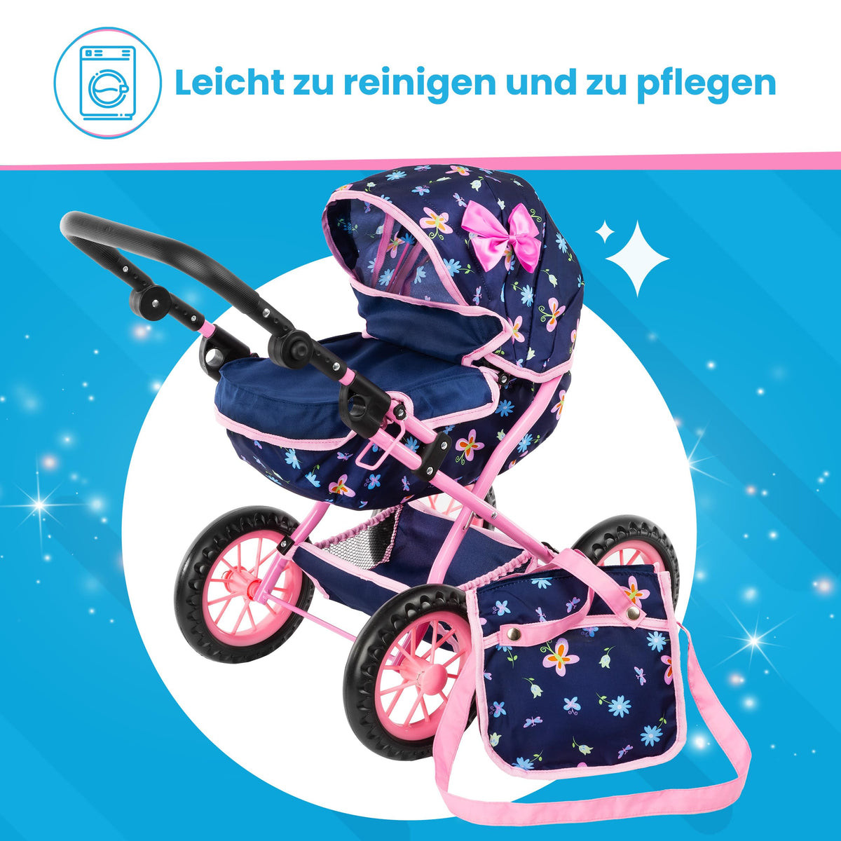 Kinderplay doll pram machine-washable fabrics simple cleaning after play