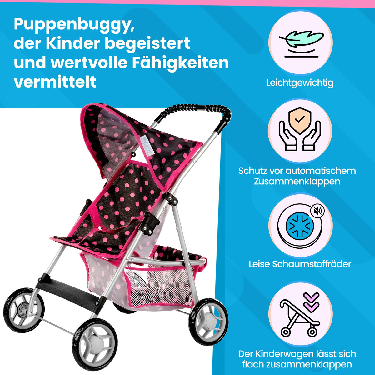 Kinderplay doll pram umbrella style for portable play