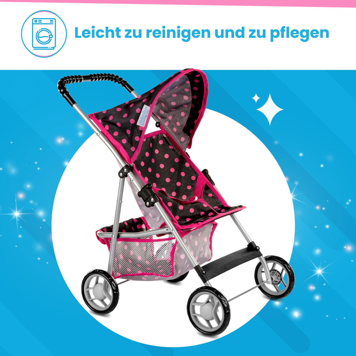 Kinderplay doll stroller with seatbelts for secure play
