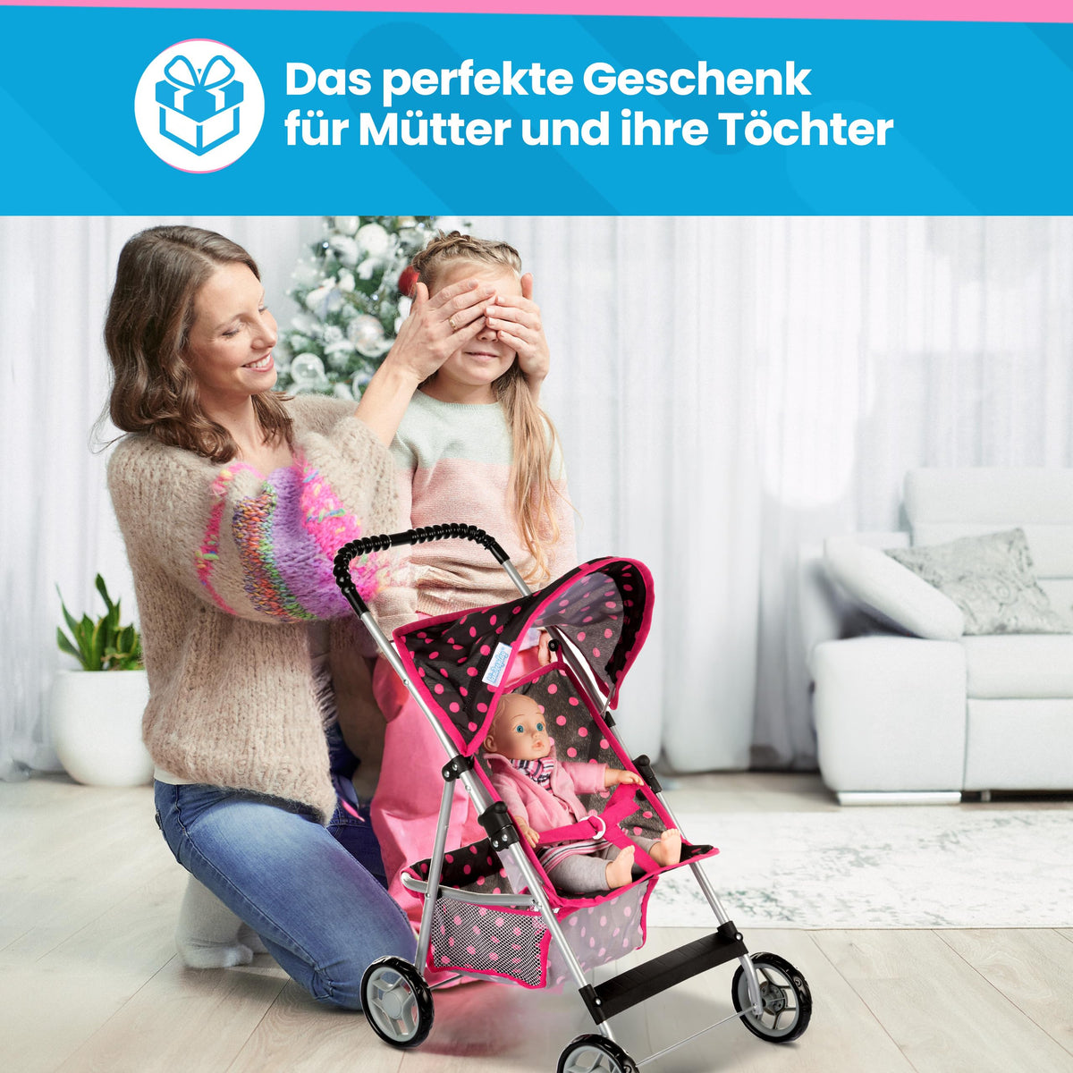Kinderplay doll stroller with bottom storage basket for accessories