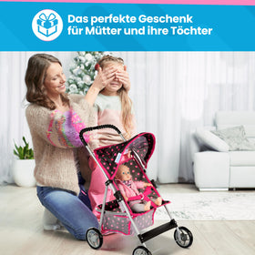 Kinderplay doll stroller with bottom storage basket for accessories