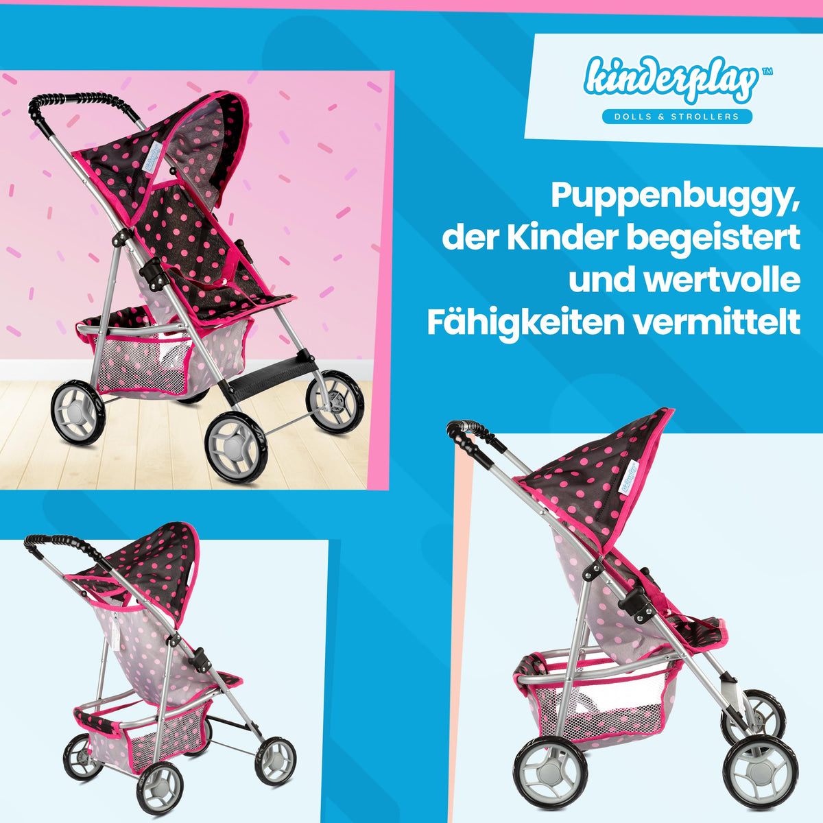 Kinderplay washable fabric doll stroller for simple cleanup