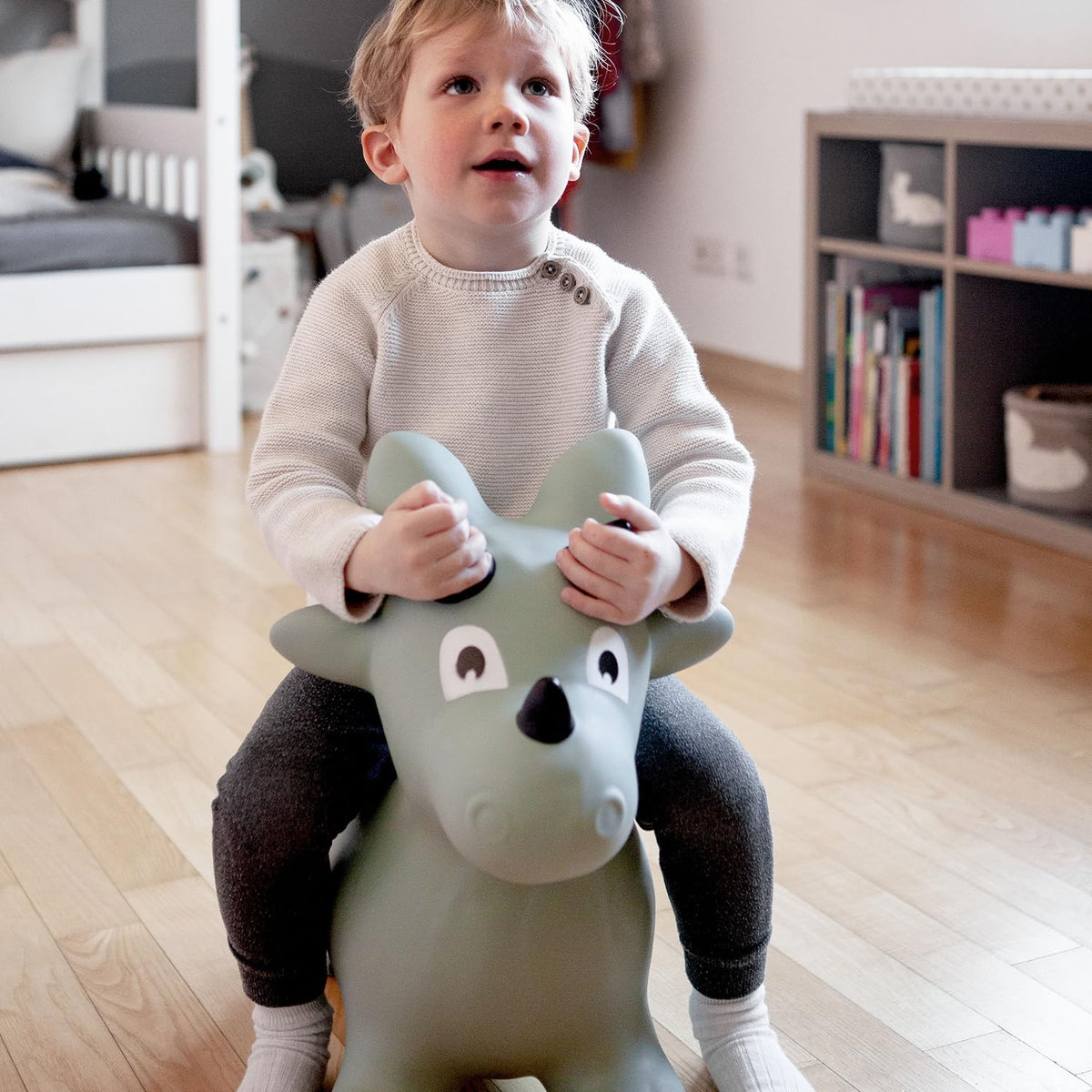 Kindsgut Bouncy Hopper Bunny side view encourages imaginative hopping and coordination