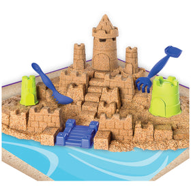 Kinetic Sand Beach Sand Kingdom tools enable precise cutting and digging.