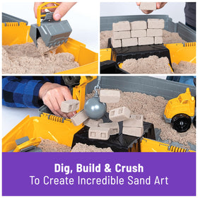 Kinetic Sand Construction Site crane lifting sand using the bucket attachment.