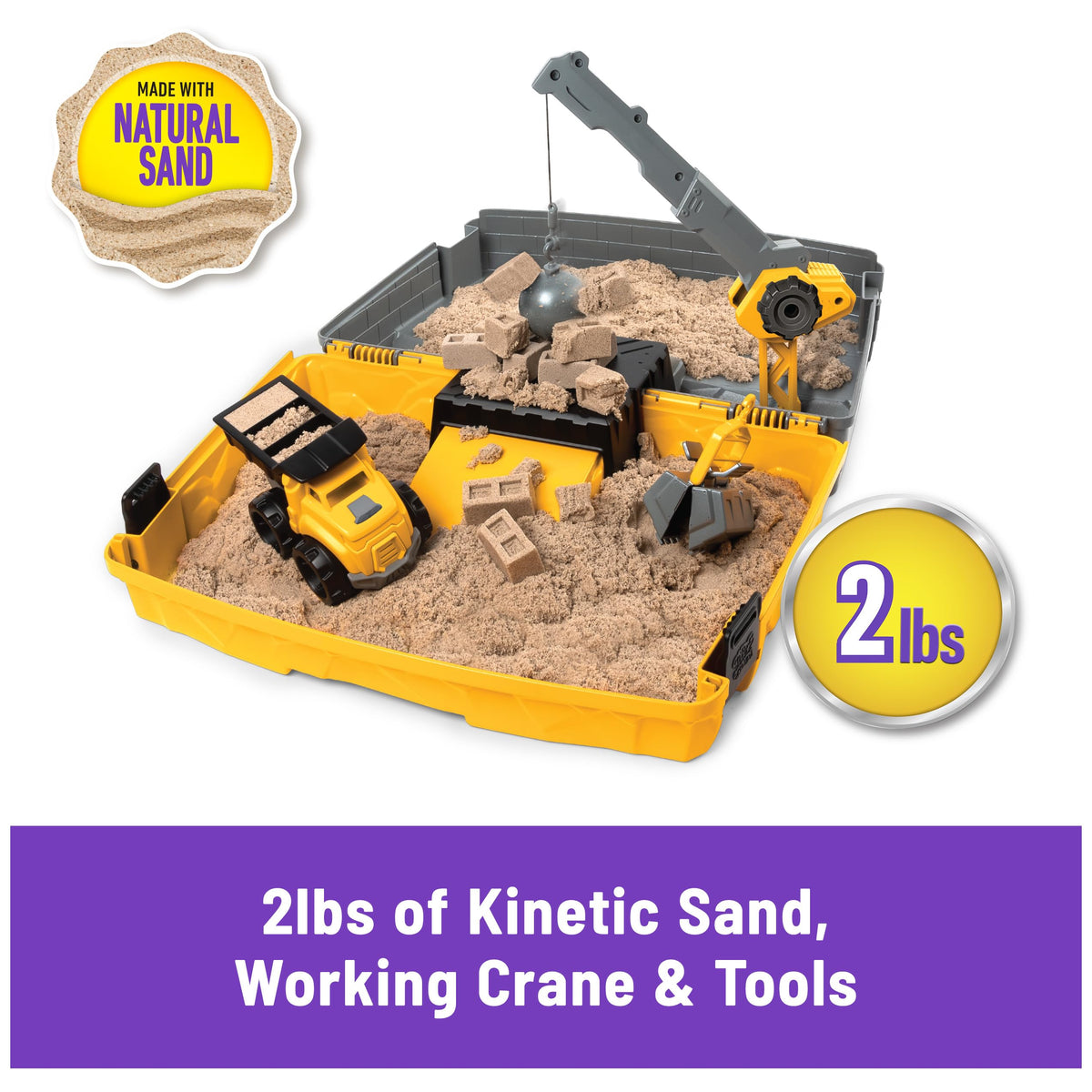 Kinetic Sand Construction Site dump truck with brick molds for brick-wall builds.