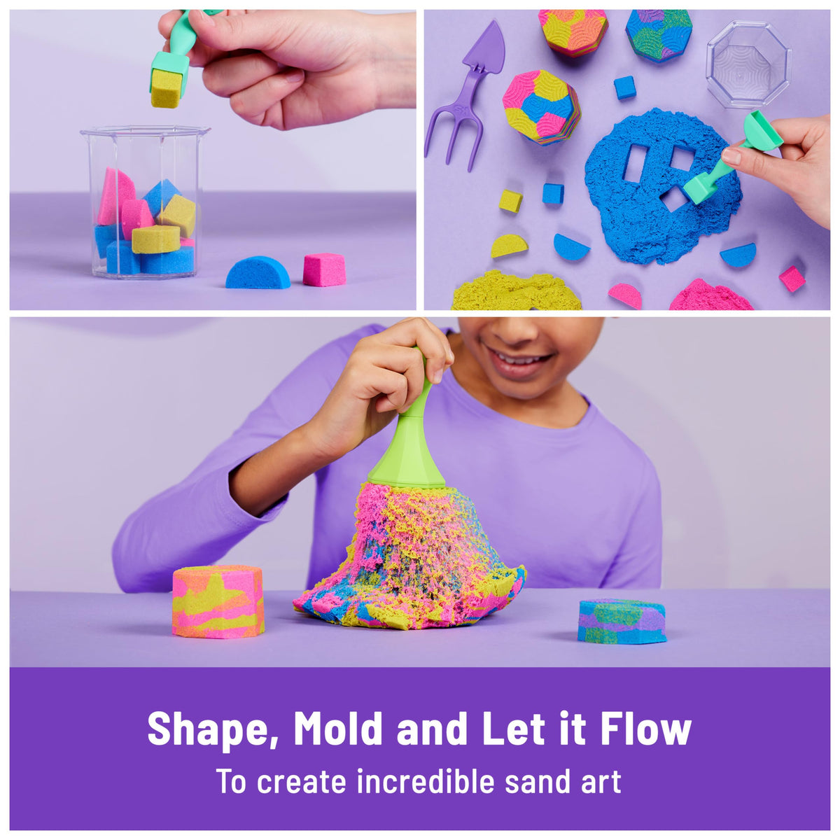 Kinetic Sand flat squish head tool in action for carving.