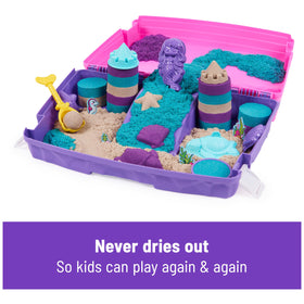 Kinetic Sand Mermaid Palace Playset molds unlock themed shapes for quick mermaid scenes.