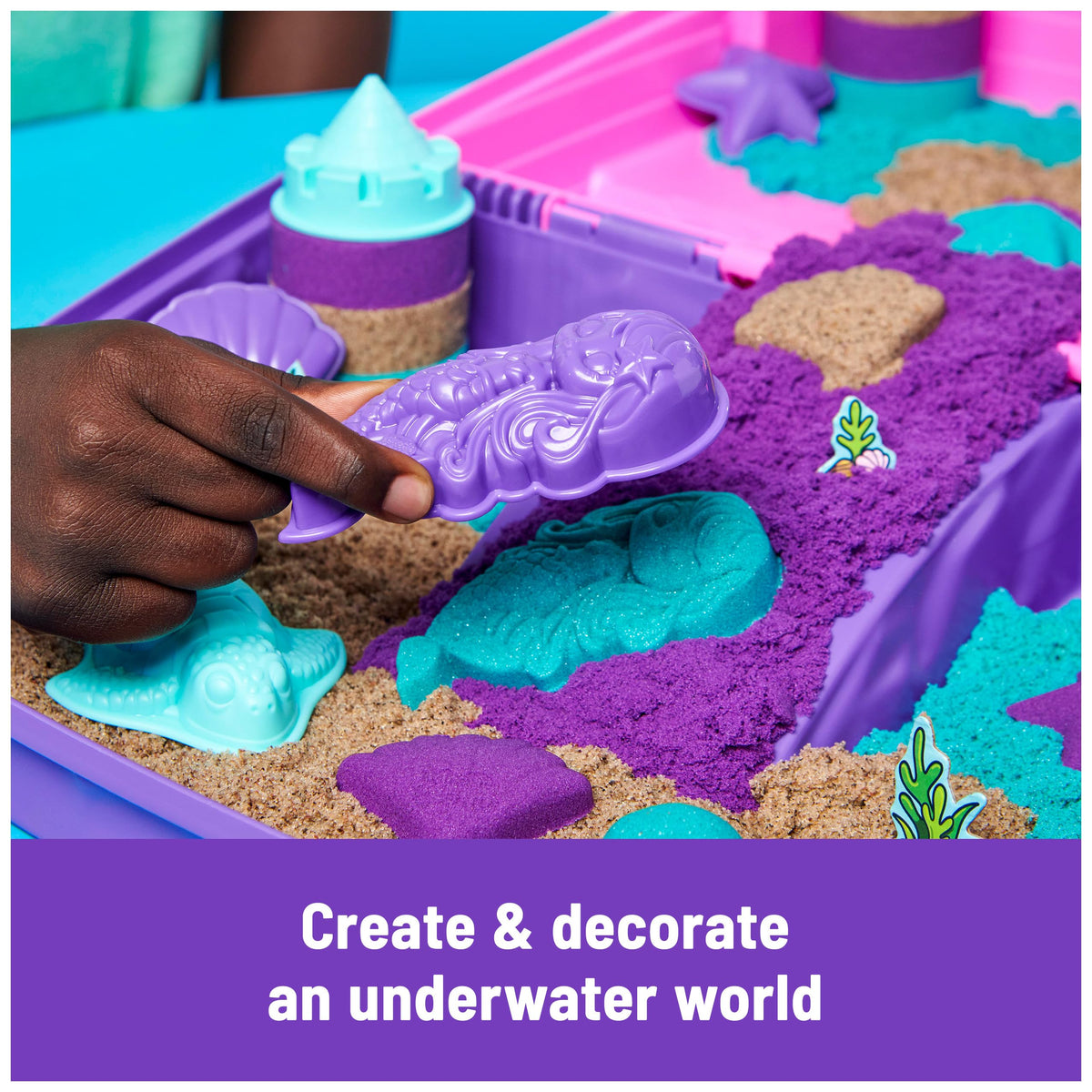 Kinetic Sand Mermaid Palace Playset neon purple sand sparks vibrant mermaid castle creations.