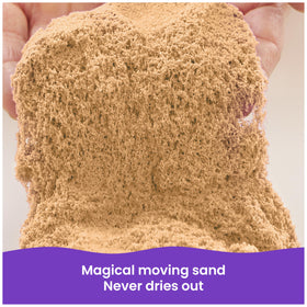 Close-up of molding and cutting with Kinetic Sand in action.