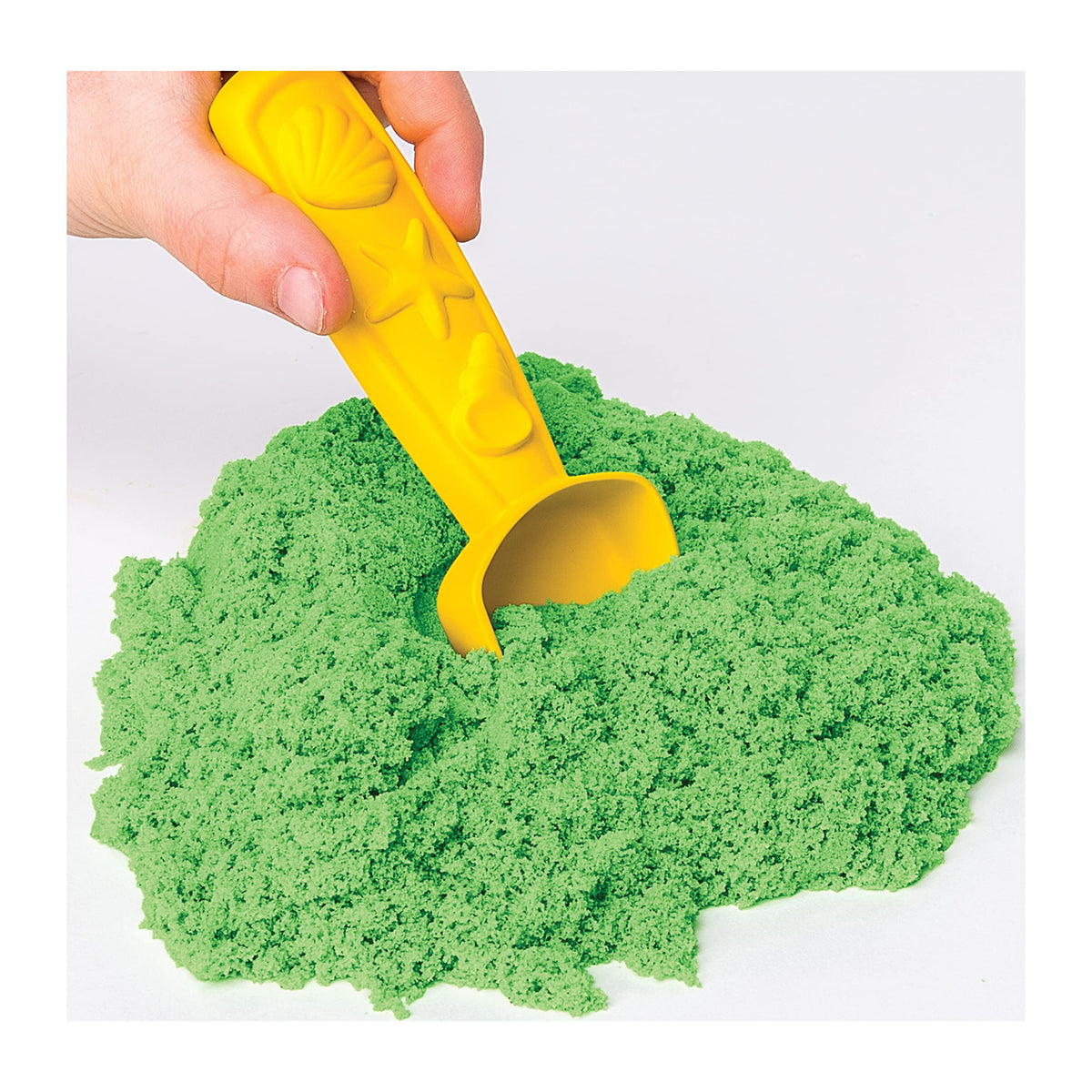 Kinetic Sand Sandbox Set includes 1lb sand, 3 molds, and guide.